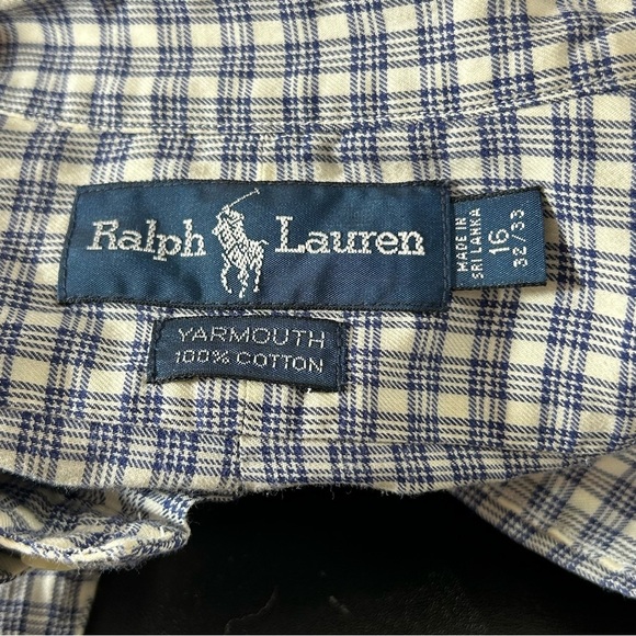 POLO Ralph Lauren Button Down Shirt Men's Yarmouth Blue Plaid Size Large Neck 16 - Picture 3 of 7